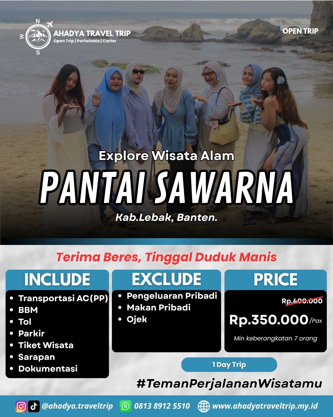 PRIVATE TRIP PANTAI SAWARNA 1DAY