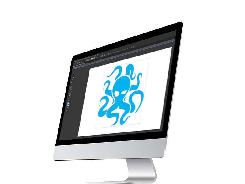 Grafika-sluzba-syndikatdesign Obrázek počítače, kde je spuštěný grafický program a v něm logo Syndikat design.