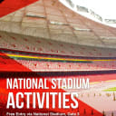 Poster for Laughter Yoga and Mega Zumba event at the National Stadium on 22 February 2026, co-organised by SWA and Dreams Workshop