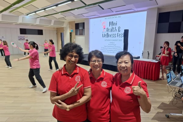 Laughter yoga session at Mini Health & Wellness Fest with seniors at Nee Soon Central CC