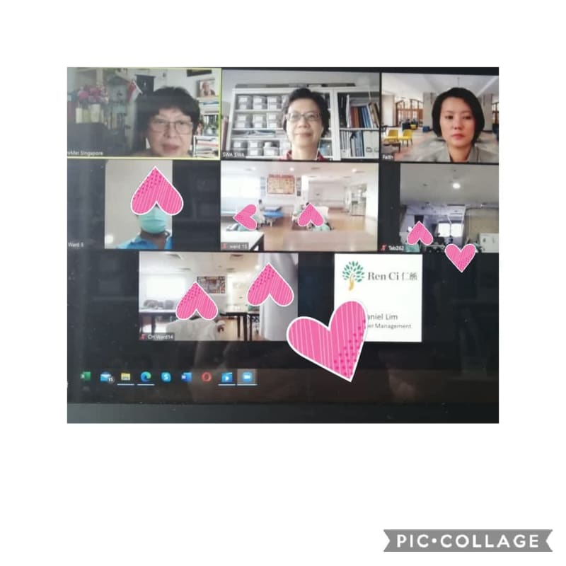 SWA conducting a Laughter Yoga session with Ren Ci Community Hospital residents via Zoom