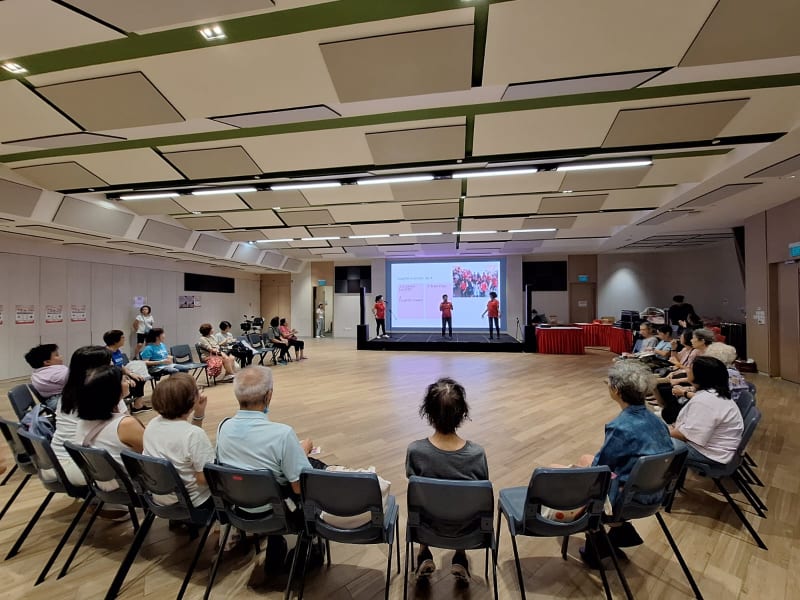 Group laughter yoga session in progress