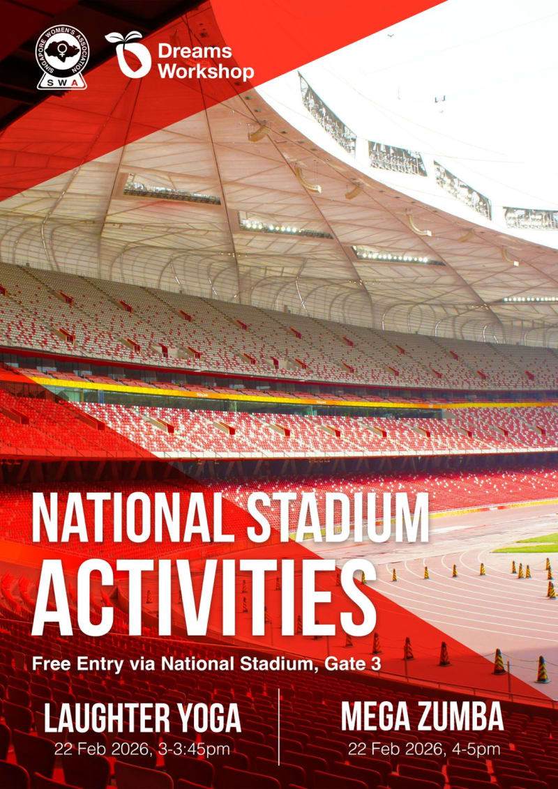 National Stadium Activities poster featuring Laughter Yoga and Mega Zumba