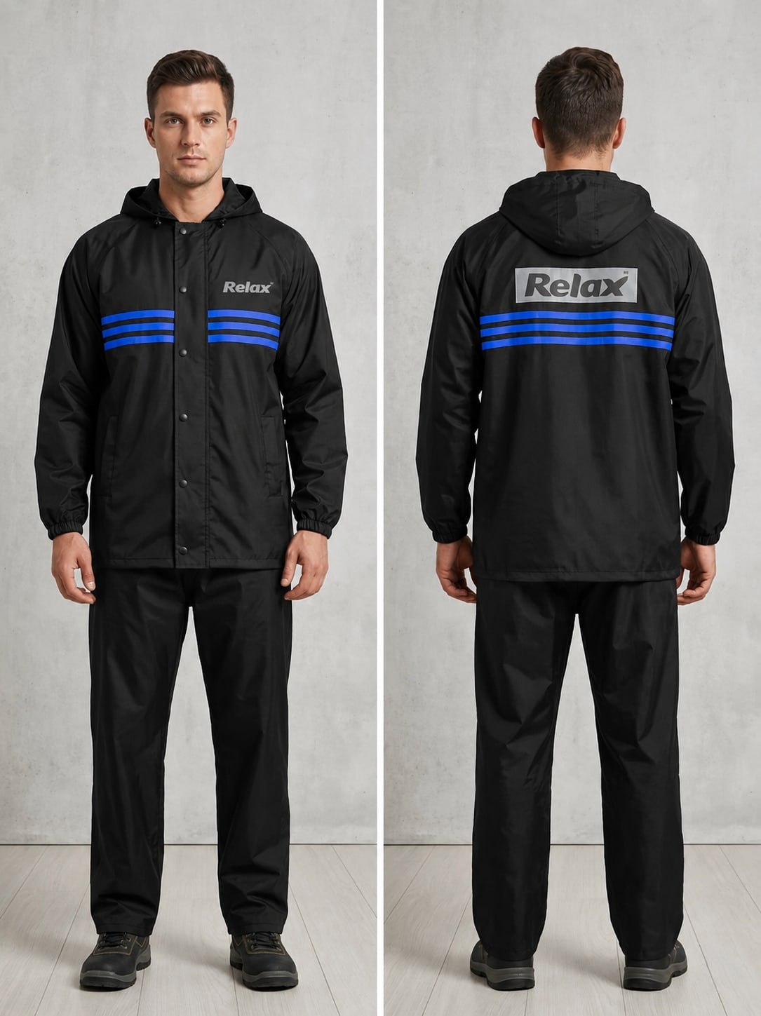 Mens Raincoat Dual Layer waterproof and windproof raincoat top and bottom set - Relax Rainwear