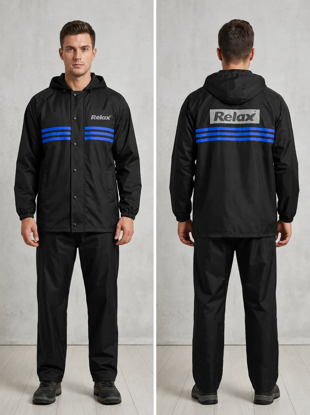 Mens Raincoat Dual Layer waterproof and windproof raincoat top and bottom set