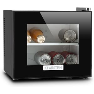 Frosty Mini frigo Réfrigérateur compact pour boissons et fromages 10 L 65 W Classe B (température 12-18 °C, porte en verre à isolation double, 30 dB, éclairage intérieur) - noir