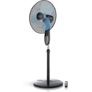 40cm Ventilateur sur Pied avec Télécommande - Fonction Oscillation 80° - Trois Vitesses - Hauteur Ajustable 104 à 122cm - pales aérodynamiques - Noir