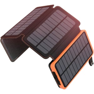 Chargeur Solaire 25000mAh A ADDTOP Portable Batterie Externe avec 4 Panneaux Imperméable Power Bank avec 2 USB Outdoor Camping pour Téléphone Tablettes