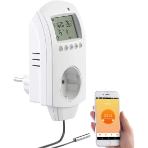 Thermostats (Bricolage) - thermostat sans fil: Thermostat de prise WLAN pour radiateurs, application, commande vocale, capteur, pour chauffage et climatiseur (prise avec capteur de température)