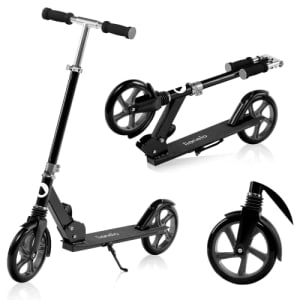 Luca trotinette Enfant et Adultes jusqu'à 100 kg, Construction Durable, Pliage, Rapide, Guidon Ajustable, Roues à 20 cm, Amortisseur ShockResist Frein (Noir)