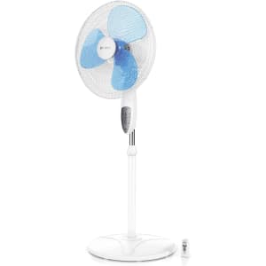 Ventilateur sur pied silencieux de 40cm - Avec télécommande - 3 niveaux de vitesse - Oscillation 80°- Inclinaison et Hauteur Ajustables - pales aérodynamiques - socle métallique - blanc