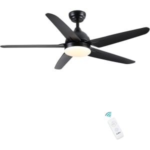 Ventilateur de Plafond avec Lampe, Ventilateur de Plafond avec Lumière et Télécommande Noir 52 pouces/132 cm AC 5 pales de Ventilateur avec Lumières LED 24W pour Salon Chambre