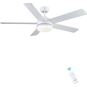 Ventilateur de Plafond avec Lampe et Télécommande, Plafonnier avec Ventilateur Chambre Salon 132 cm 5 Pales de Ventilateur LED Ventilateur de Plafond Blanc Été Hiver Silencieux