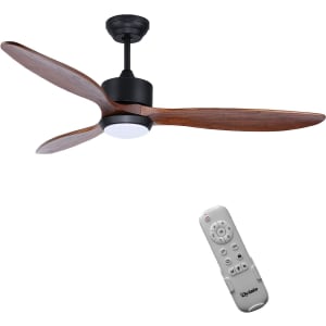 Bois Ventilateur de Plafond avec Télécommande avec LED Lumiere, 132CM, 6 Vitesses, 2 Sens de Rotation, IP44, Ultra-Silencieux moteur CC, Marron