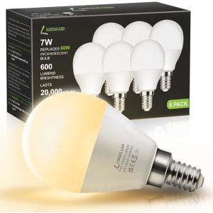 LOHAS Ampoules LED E14, 7W P45 Ampoule LED, Blanc Chaud 3000K, Équivalent Incandescente 60W, E14 Led Petite Ampoule à vis Edison, 600 Lumen, CRI>80, Angle du Faisceau 240°, Non-Dimmable, Lot de 6