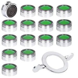 15pcs Mousseur Robinet, Acier Inoxydable Aérateur de robinet M24 avec filtre en ABS, Economiseur d'Eau Embout Brise Jet Robinet Cuisine et Salle de Bain Matériel+15 joints et 1 Clé Argent