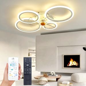 Silencieux Ventilateur de Plafond avec Telecommande et lumiere, Moderne LED Ventilateur Dimmable Plafonnier avec App Télécommande pour Chambre, Salon, 6 Vitesses Réversible, Minuterie (Blanc)