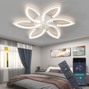 Ventilateur de Plafond silencieux avec Lumière avec télécommande et éclairage APP Dimmable Couleur Luminosité 70W Créatif Acrylique Forme de Fleur Plafonnier avec Ventilateur (Blanc)