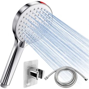 Pommeau de Douche avec Tuyau Economie Deau - SREWOHS Pommeau de douche haute pression Anti Calcaire Douche à effet pluie avec 5 types,Jet puissant encastrable pour carrelage de baignoire, Chromé