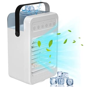 Mini climatiseur portable 600 ml - Refroidisseur d'air par évaporation - Ventilateur de bureau oscillant à 70 ° avec 4 vitesses de vent et lumière LED, brume froide et minuterie de 2 à 6 h pour la