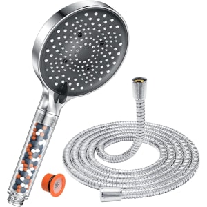 Pommeau de Duche avec tuyau 1,6M, YEAUPE PRO Pommeau de Douche Economie Deau, Pommeau de Douche Anti calcaire Grand (130mm), Pommeau de Douche Haute Pression avec 6 types de jets, Chrome