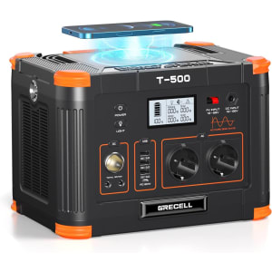 Station électrique Portable 500W(Pointe 1000W), GRECELL Générateur Solaire Extérieur 519Wh avec Batterie de Secours et 2 Prises 230V AC, Centrale d'énergie 500W 10-Port pour RV/Van, Camping, Pêche