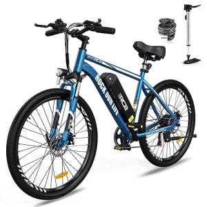 Vélo électrique pour Adultes avec Une autonomie de 90km (35km en Mode électrique Seul).RK15 E-Bike de Banlieue,Pneus résistants de 26 Pouces &Fourche à Suspension Antichoc 7-Vitesses Bleu