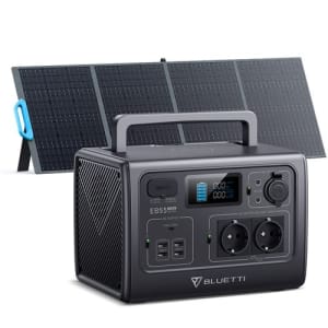 Générateur Électrique BLUETTI Kit de station énergie solaire avec EB55+PV200, 537Wh Batterie LiFePO4, 2 Sorties CA 700W, pour Camping, Gris