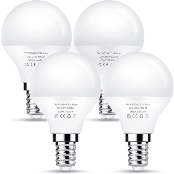 Ampoule LED E14, P45/G45 Forme Balle de Golf, 7W Equivalent à 60W, Culot Edison E14 (SES), Lumière Blanche Chaude, Non Dimmable, Économie d'énergie, Lot de 4