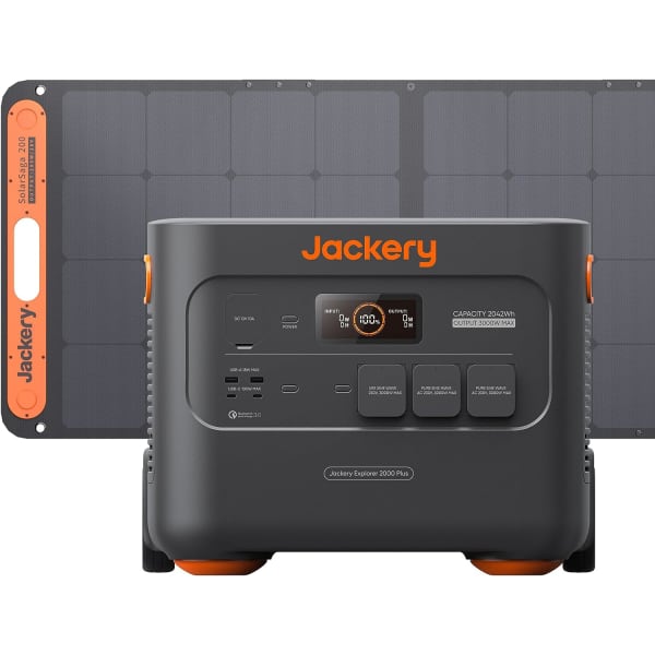 Générateur solaire Jackery 2000 Plus 200W, Batterie LiFePO4 2042,8Wh, Centrale électrique portable avec 1*Panneau solaire 200W, Chargement rapide en 1,7H, Extensible pour le camping en plein air