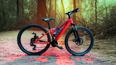 vélo electrique rouge, devant forêt