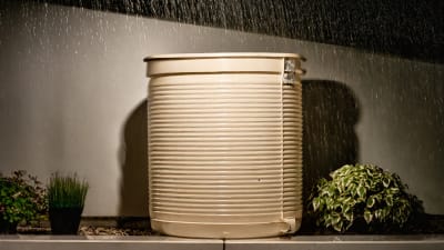 cuve à eau, 1000 L, sous l'orage