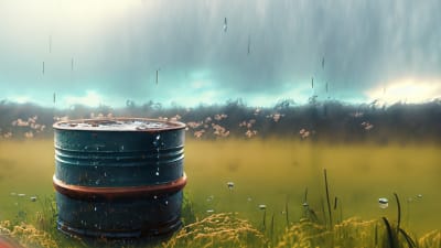 tonneau récupérateur d'eau de pluie, dans un champ