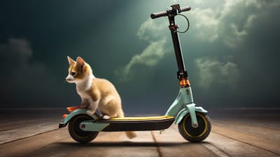 chaton sur trottinette électrique pour enfant