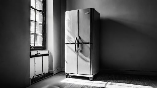 frigo américain, seul dans une pièce, gris