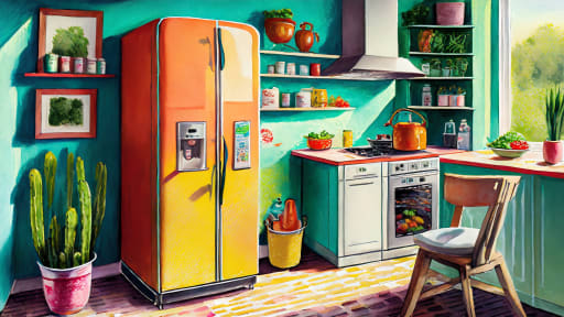 frigo dans une cuisine colorée