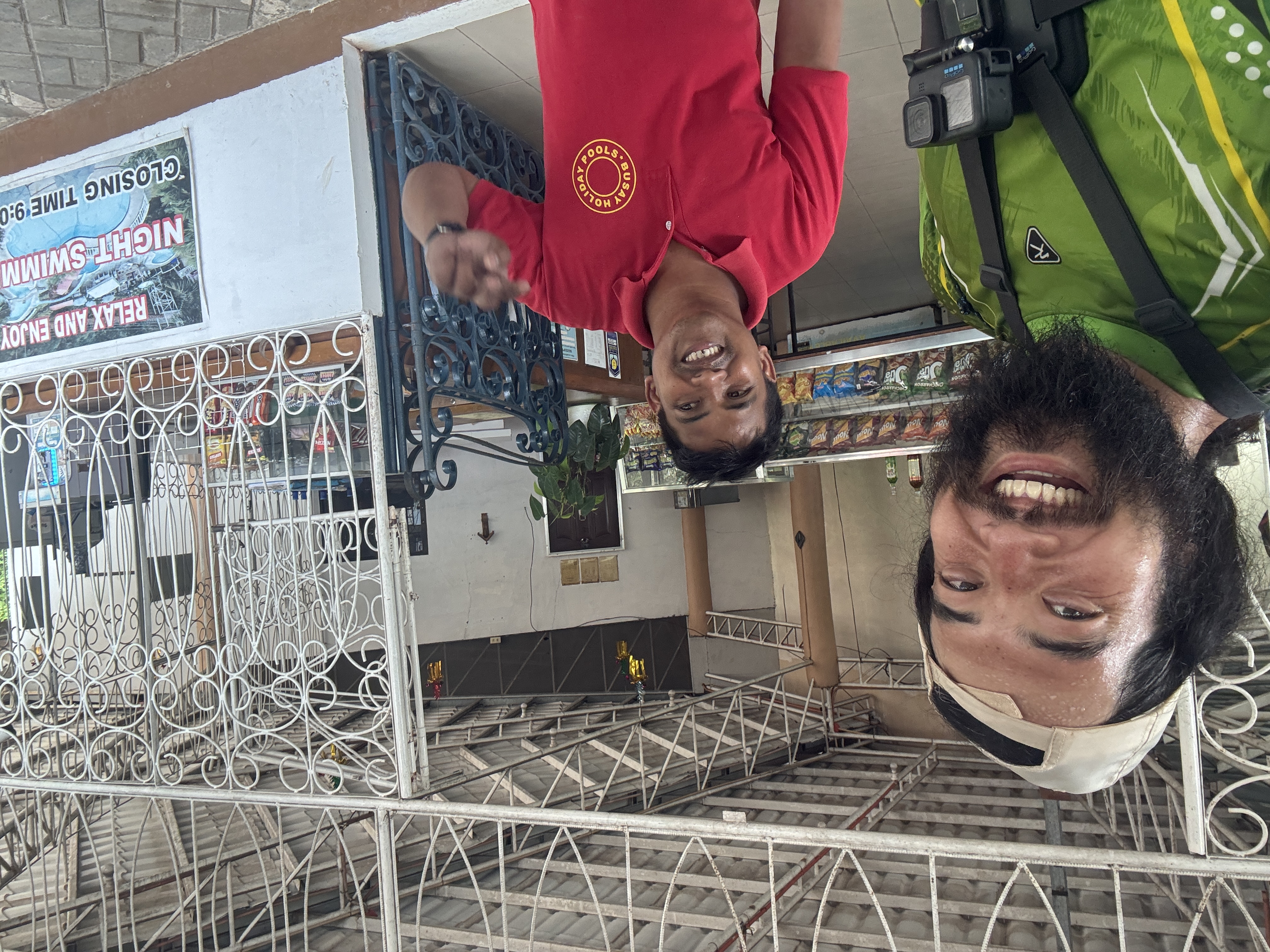 With a staff member at a resort near the campsite