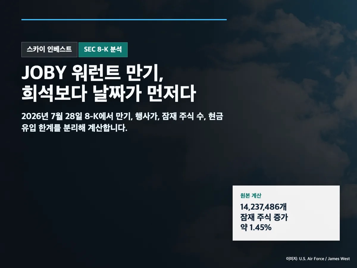 Joby eVTOL 기체와 JOBY 워런트 만기 SEC 8-K 분석