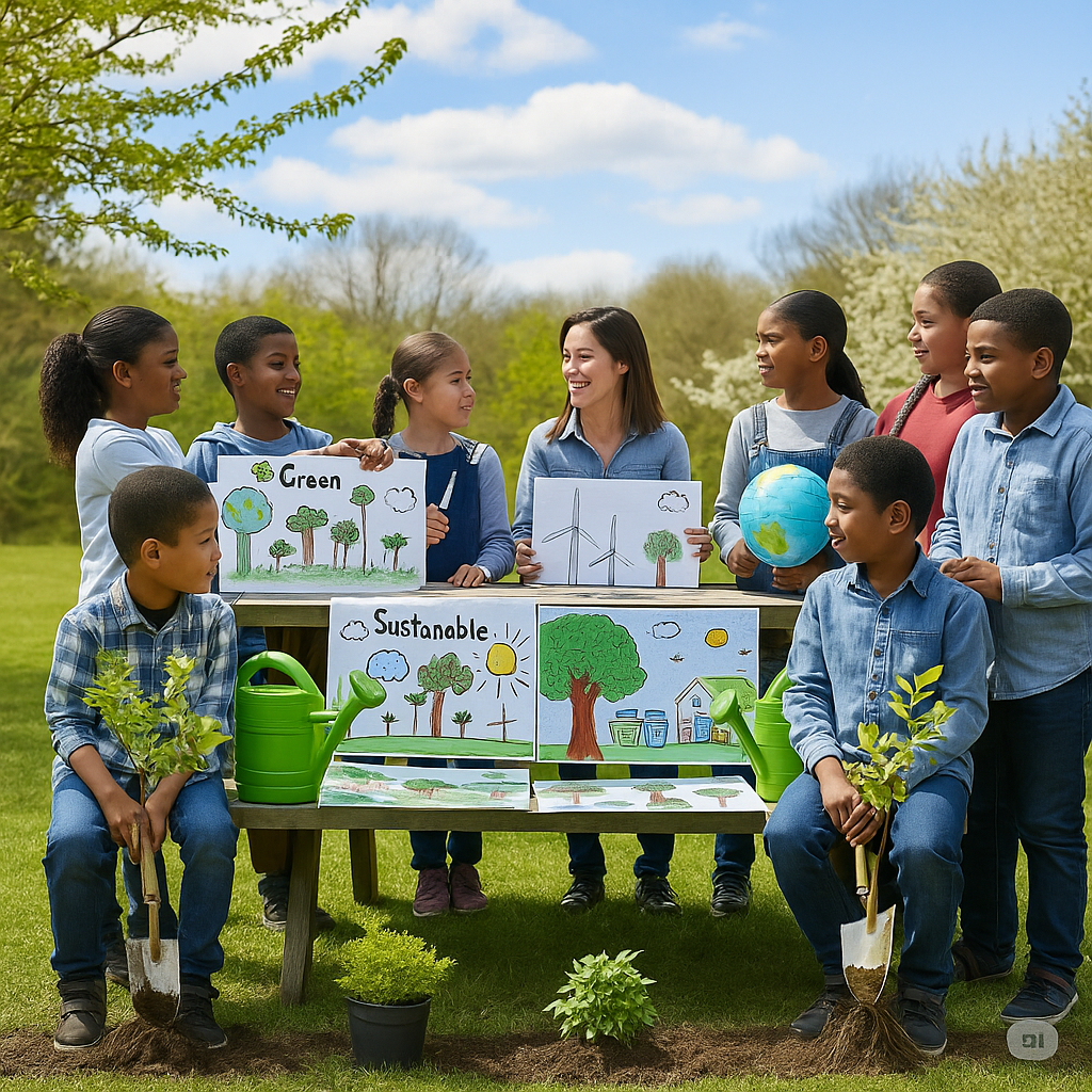 A teacher meets with a group of students to discuss about environmental conservation.
