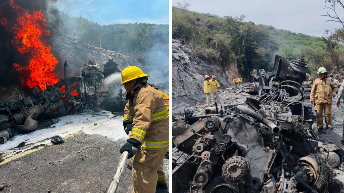 Pipa de combustible volcó y explotó en carretera de Guerrero