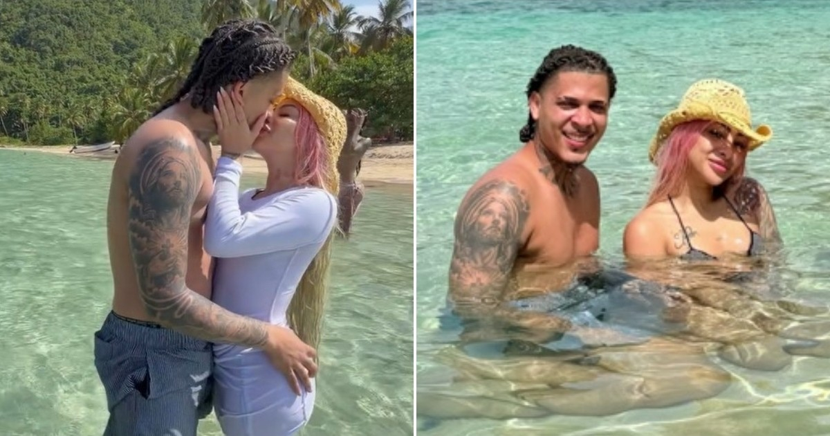 Yailin y su novio Yoanki se tatúan mutuamente el nombre del otro, mostrando su compromiso