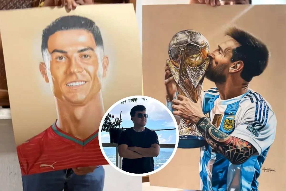 Artista jalapense crea retratos realistas de Messi y Cristiano con lápices de colores