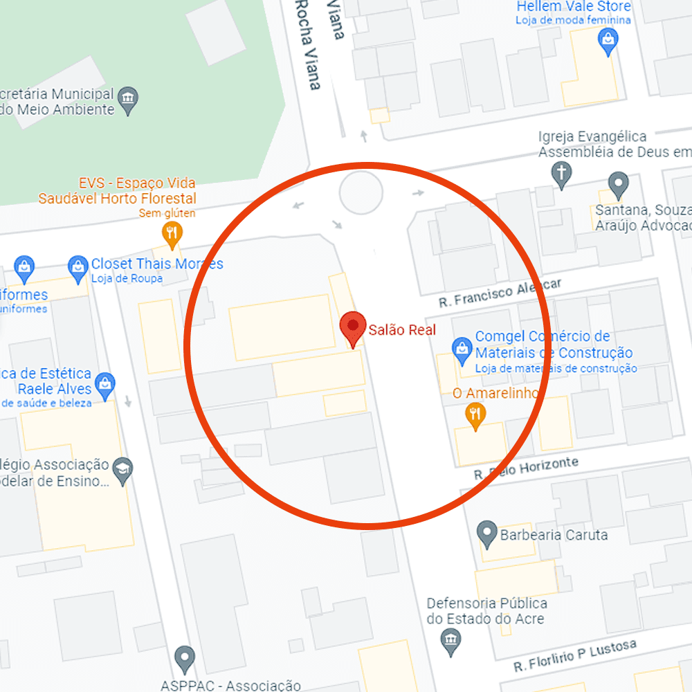 Imagem com a localização do unidade Salão Real no bairro do Horto