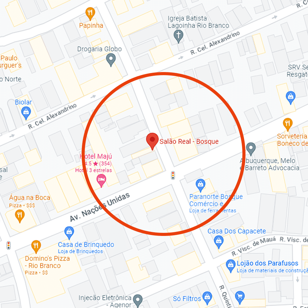 Imagem com a localização do unidade Salão Real no bairro do Bosque