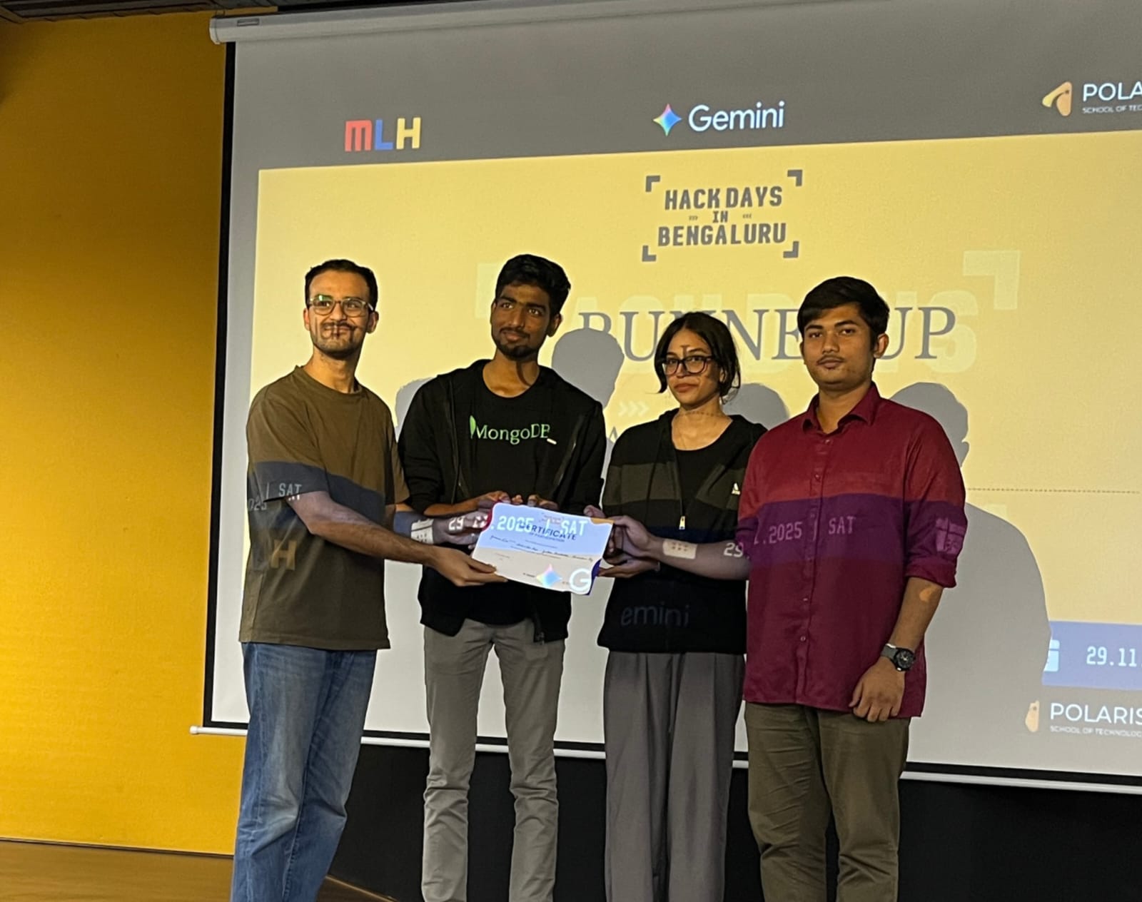 Mohit Joe winning 2nd Place at MLH Hack Days Bengaluru 2025 – Mohit Joe R at Major League Hacking × Google Gemini hackathon, Polaris School of Technology