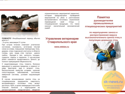 Ветслужбы на Ставрополье организовали профилактику гриппа птиц