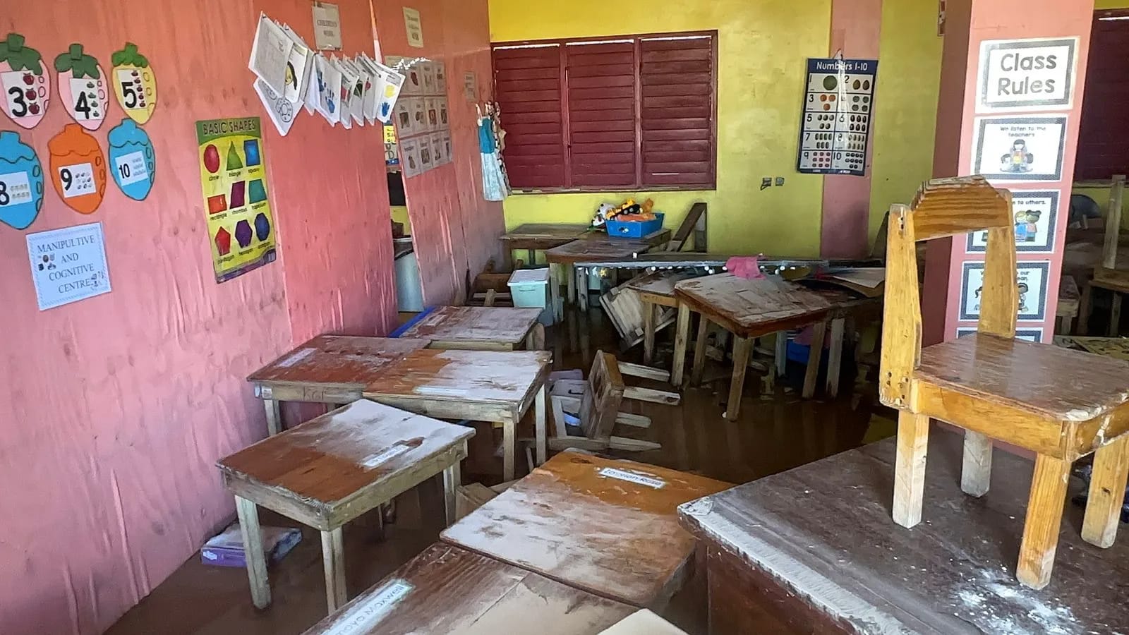 Facility damage showing areas requiring repair and restoration