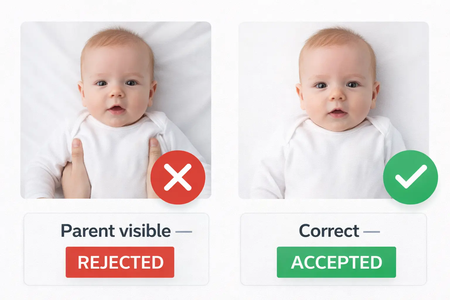 Accepted infant passport photo example - white background