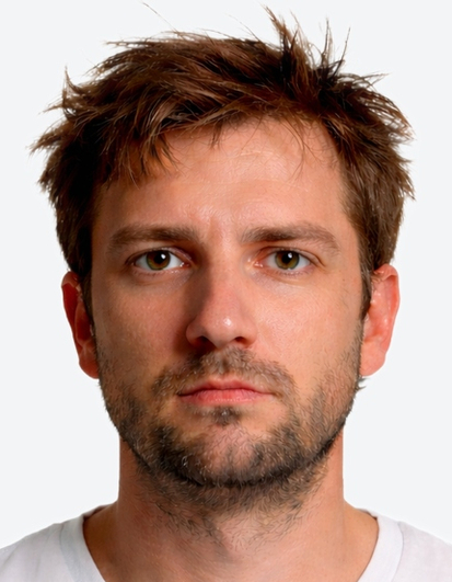 Correct Schengen visa photo sample showing white background, neutral expression and proper face framing