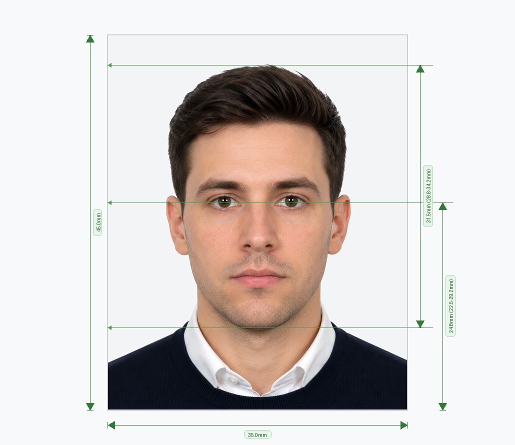 UK passport photo background example contrasting plain light grey wall with non-compliant dark pattern background